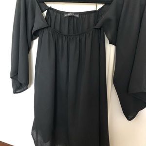 Off shoulder flounce sleeve black blouse